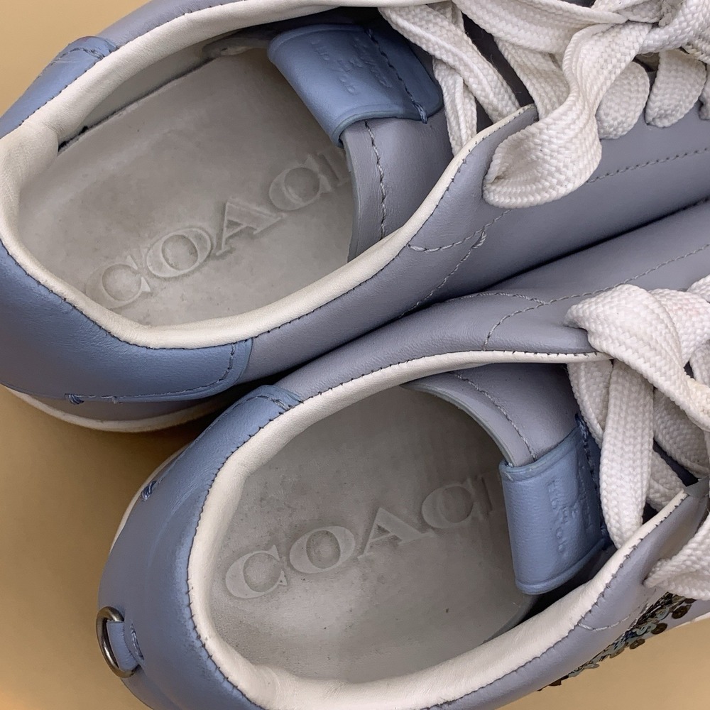 Coach x Keith Haring C101 Women's Lace Up Sneakers Blue Heart - Size 7B - Picture 11 of 12